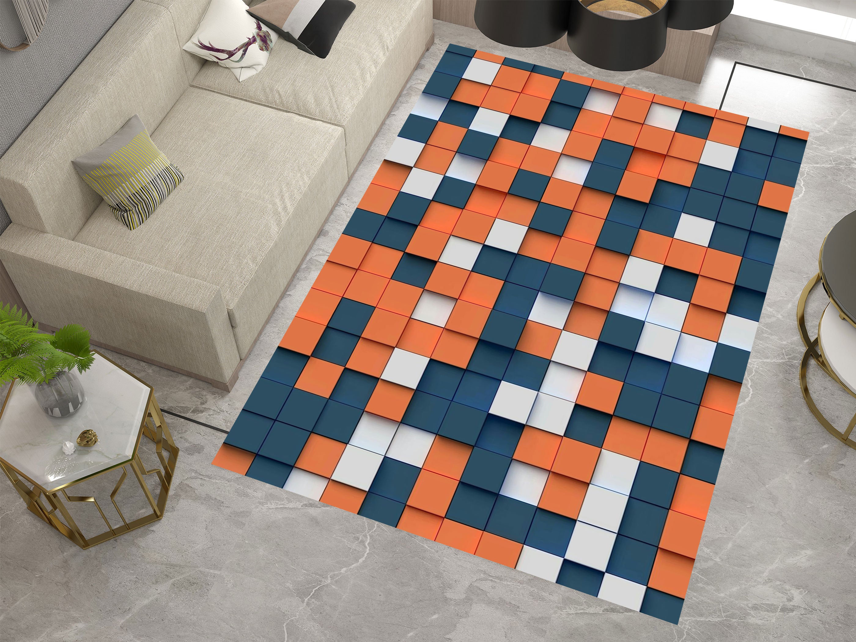 3D Square Shapes Area Rugs For Living Room Bedroom, Modern Design Carpet, Dinning Room Washable Rug