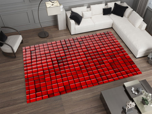 3D Red Color Area Rugs for Living Room Bedroom, Modern Design Carpet, Dinning Room Washable Rug