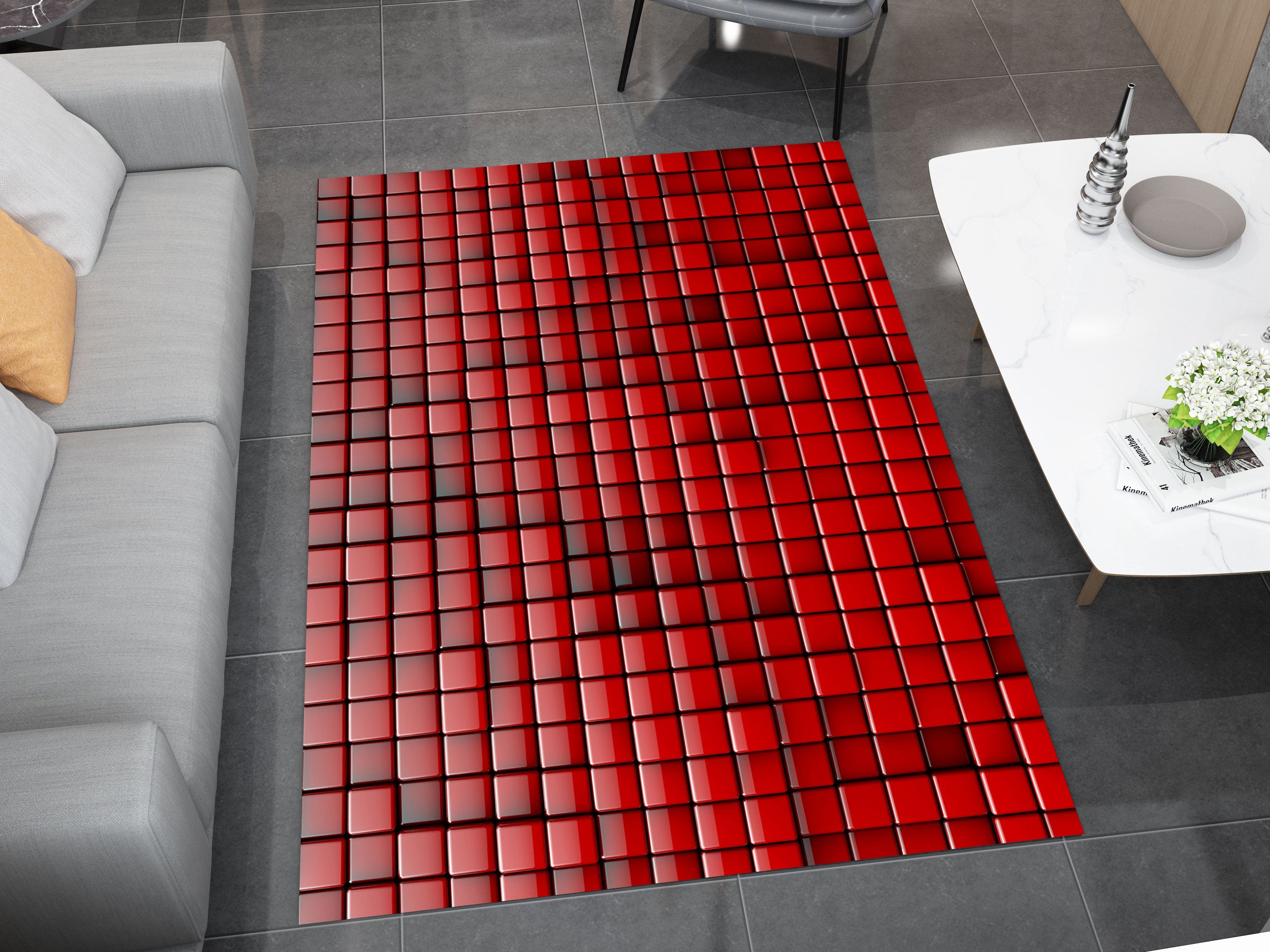 3D Red Color Area Rugs for Living Room Bedroom, Modern Design Carpet, Dinning Room Washable Rug