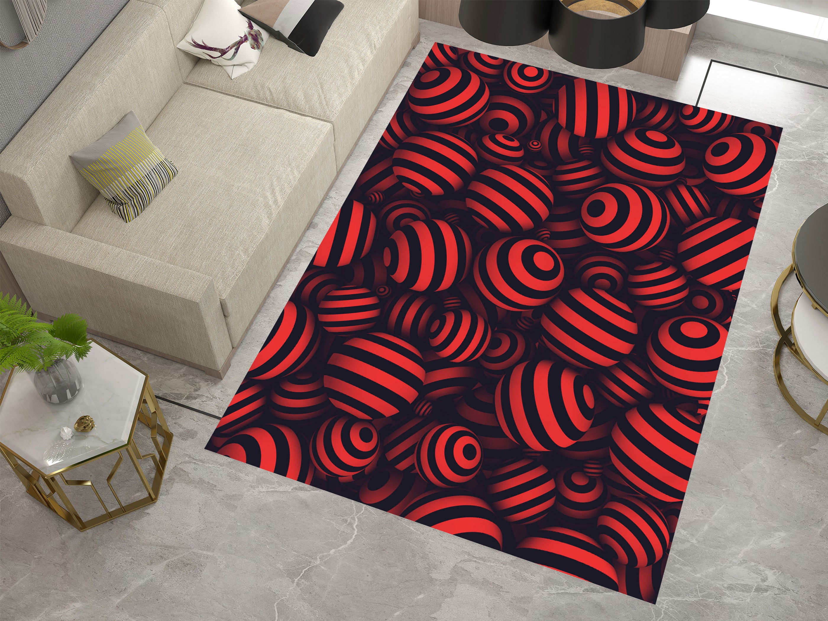 3D Red Balls Area Rugs for Living Room Bedroom, Modern Design Carpet, Dinning Room Washable Rug