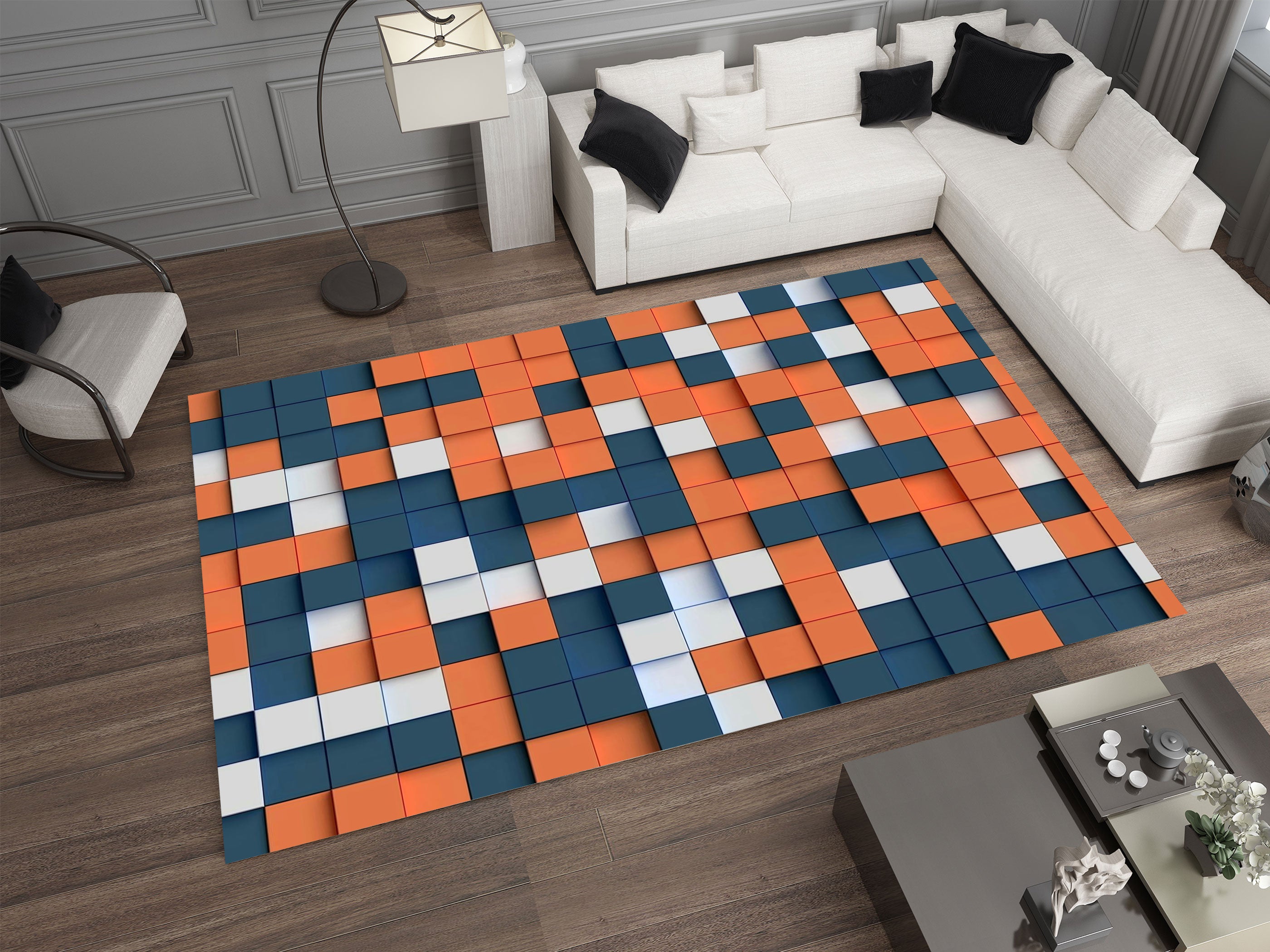 3D Square Shapes Area Rugs For Living Room Bedroom, Modern Design Carpet, Dinning Room Washable Rug