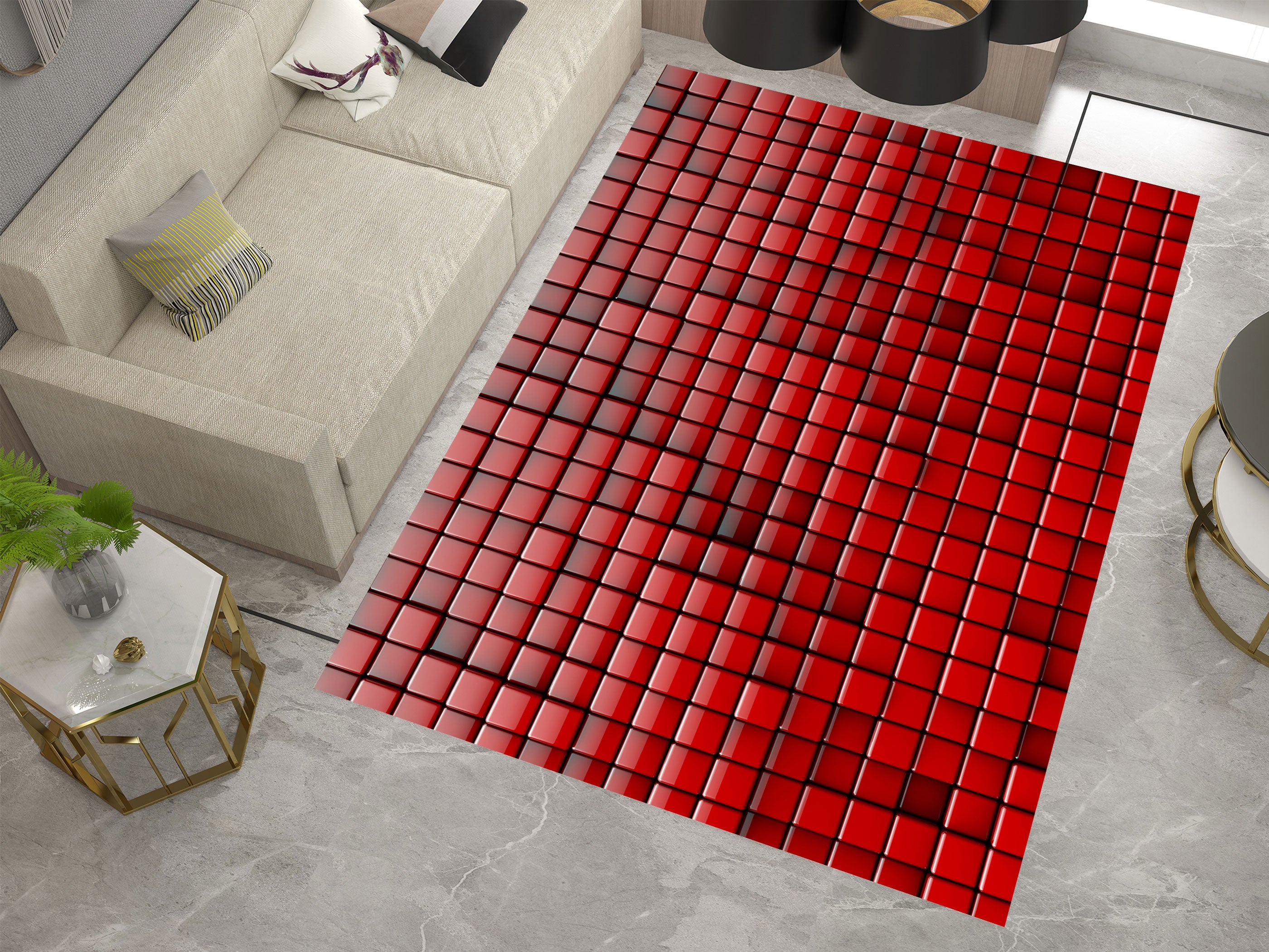 3D Red Color Area Rugs for Living Room Bedroom, Modern Design Carpet, Dinning Room Washable Rug