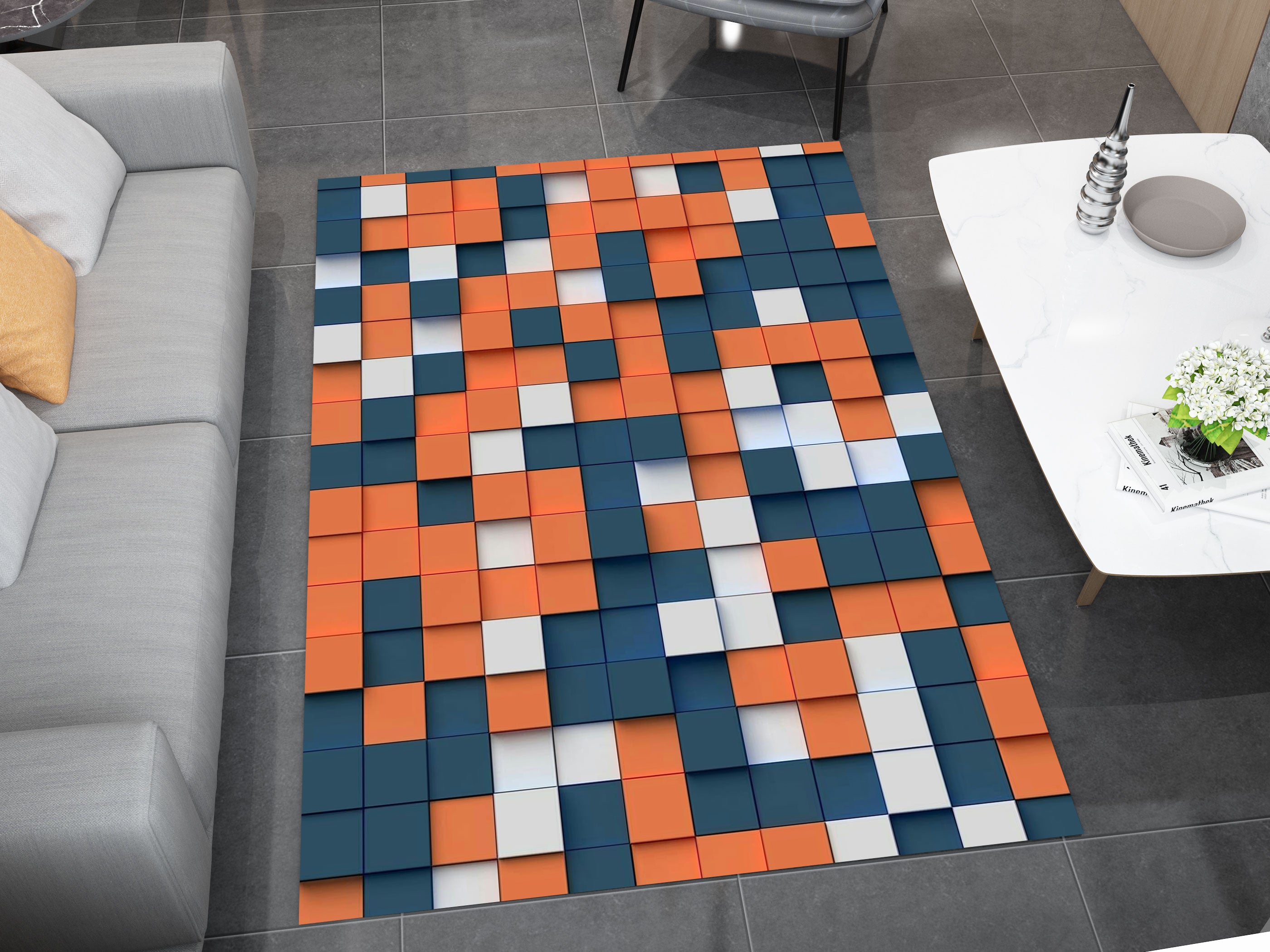3D Square Shapes Area Rugs For Living Room Bedroom, Modern Design Carpet, Dinning Room Washable Rug