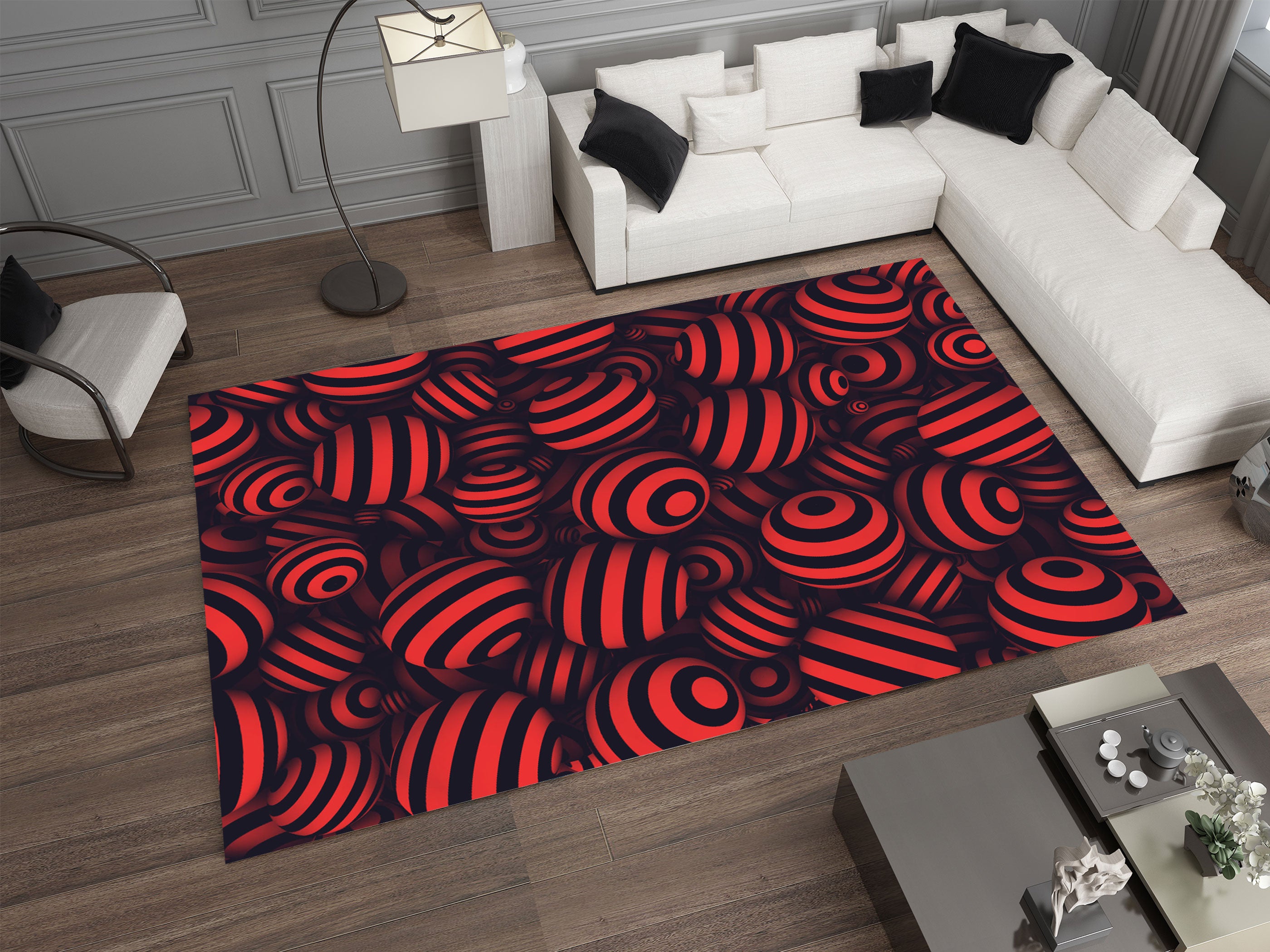 3D Red Balls Area Rugs for Living Room Bedroom, Modern Design Carpet, Dinning Room Washable Rug