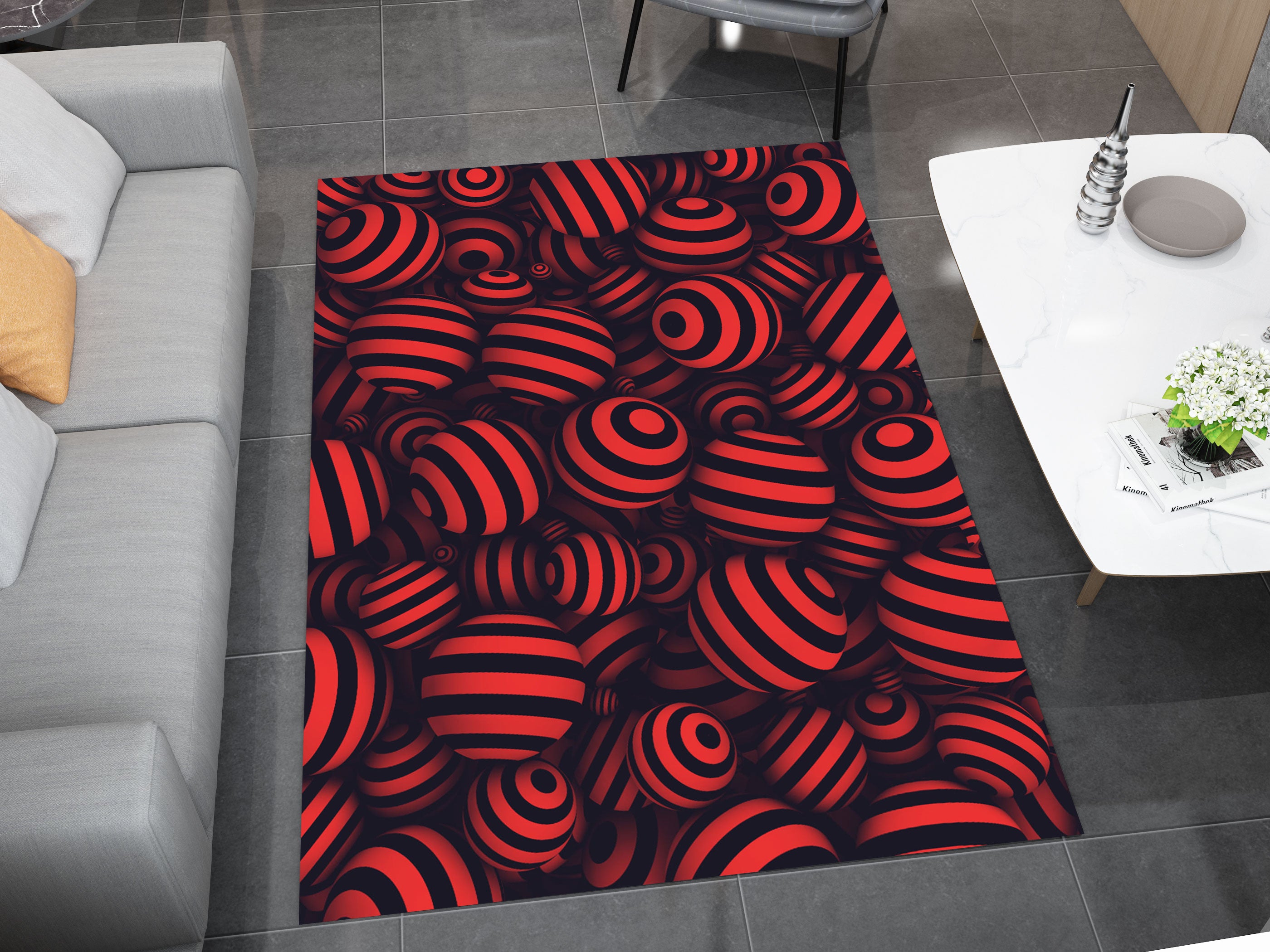 3D Red Balls Area Rugs for Living Room Bedroom, Modern Design Carpet, Dinning Room Washable Rug
